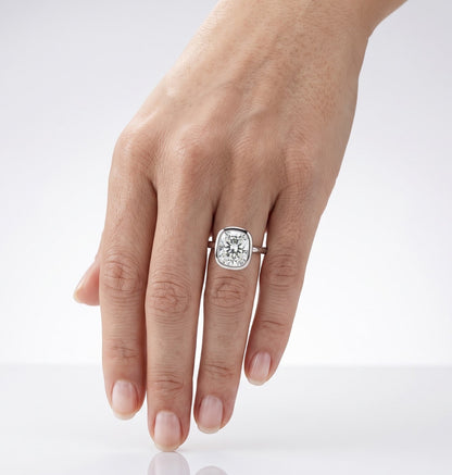 1.5 CT Cushion Hidden Halo Moissanite Engagement Ring