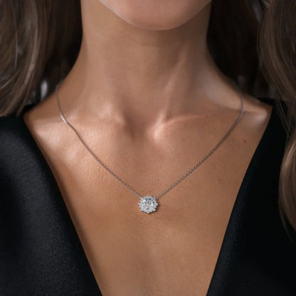 2 CT Round Shaped Moissanite Necklace In Cluster Design
