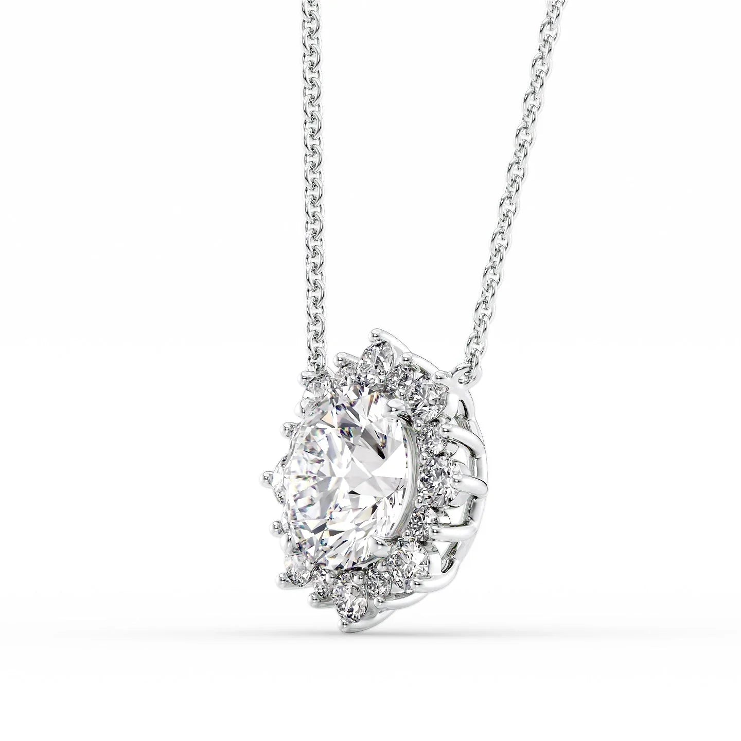 2 CT Round Shaped Moissanite Necklace In Cluster Design