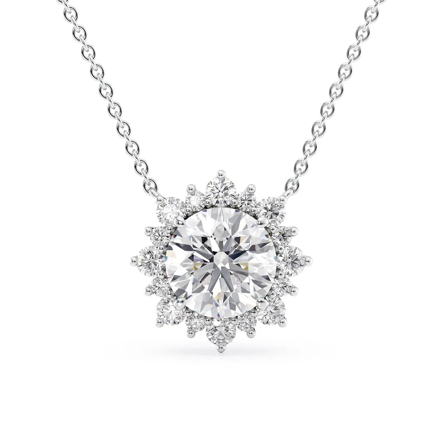 2 CT Round Shaped Moissanite Necklace In Cluster Design