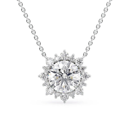 2 CT Round Shaped Moissanite Necklace In Cluster Design