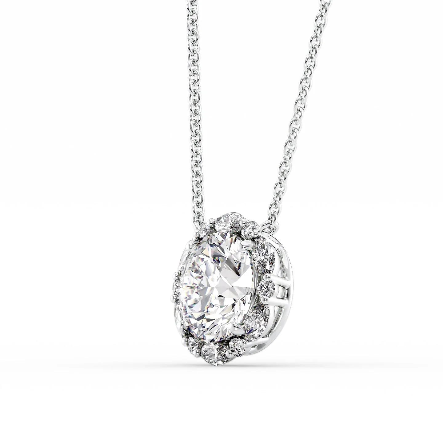 2 CT Round Shaped Moissanite Necklace In Halo Design