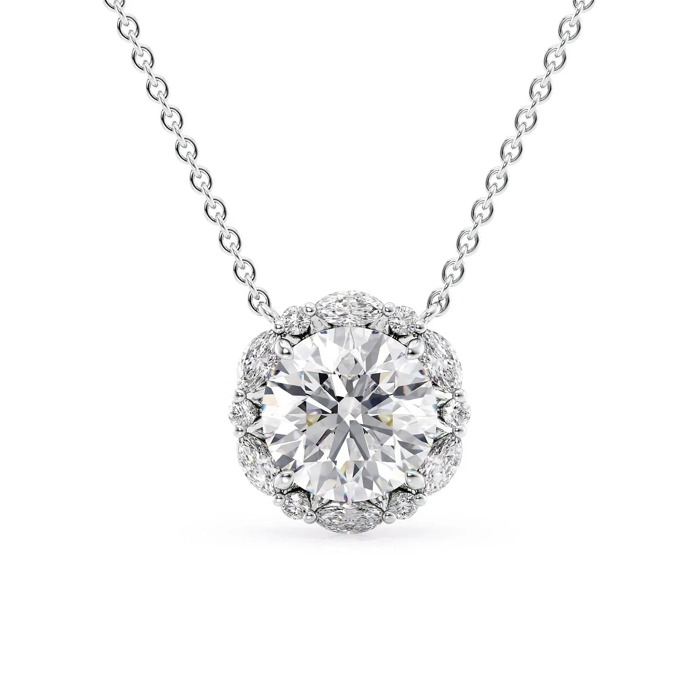 2 CT Round Shaped Moissanite Necklace In Halo Design