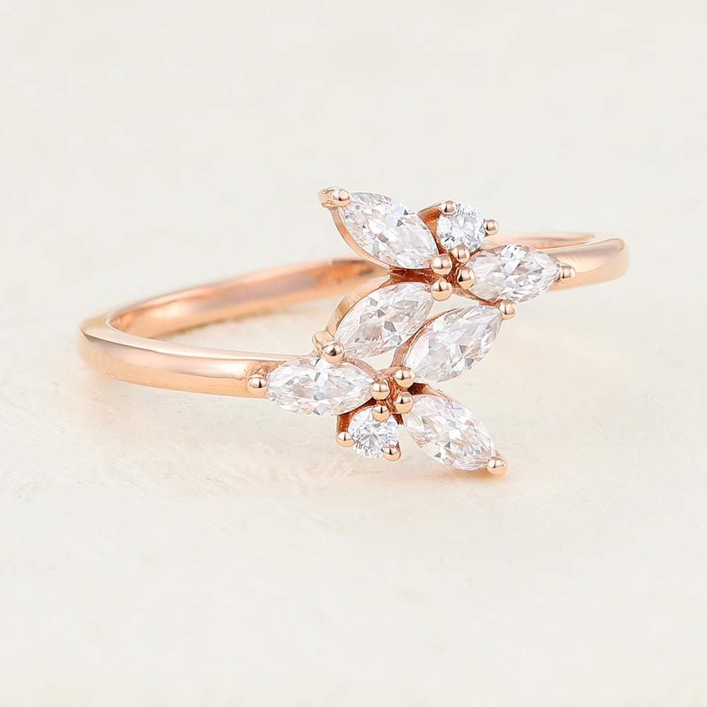 0.53 TCW Marquise & Round Twig Style Moissanite Wedding Band