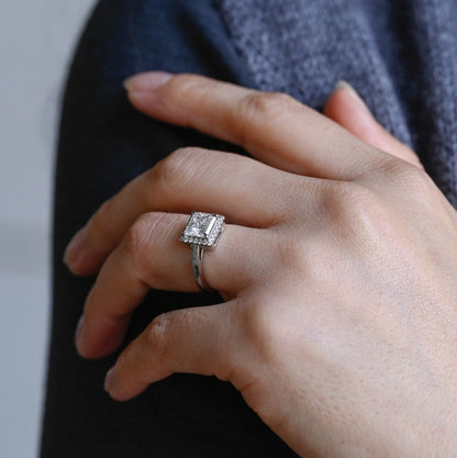 2.0 CT Princess Halo Moissanite Engagement Ring