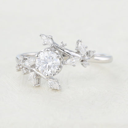 0.41 CT Round Shaped Moissanite Engagement Ring In Swirl Pave Design