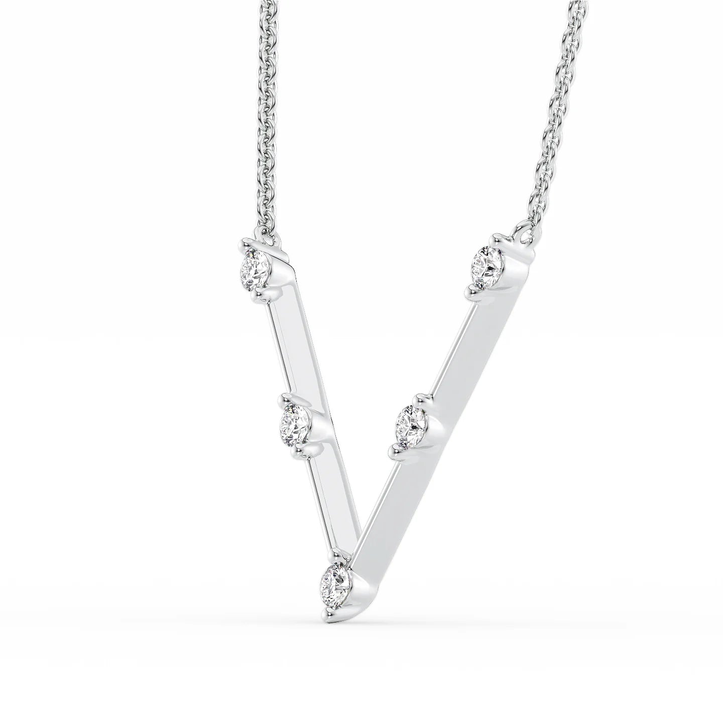 0.15 CT Round Shaped Moissanite Necklace In Chevron Design