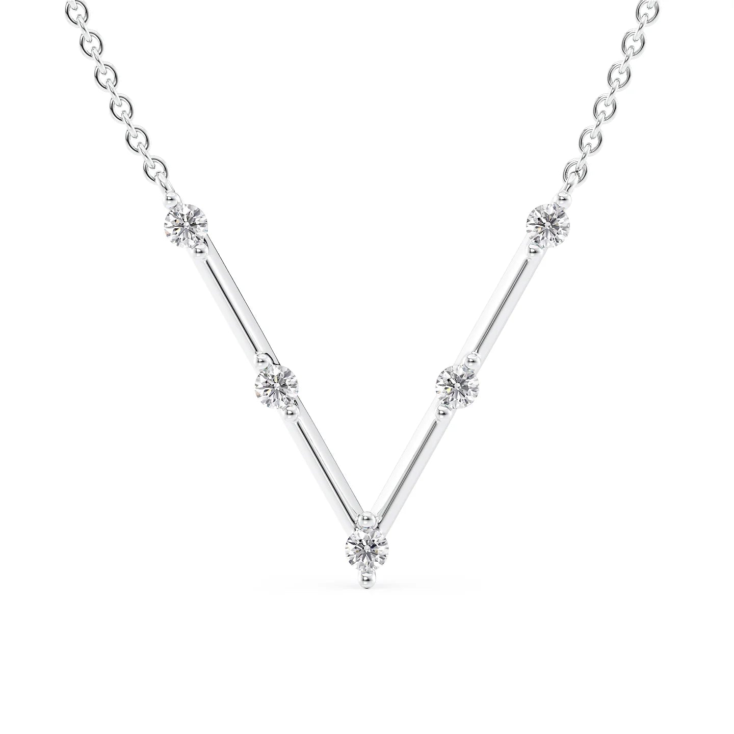 0.15 CT Round Shaped Moissanite Necklace In Chevron Design