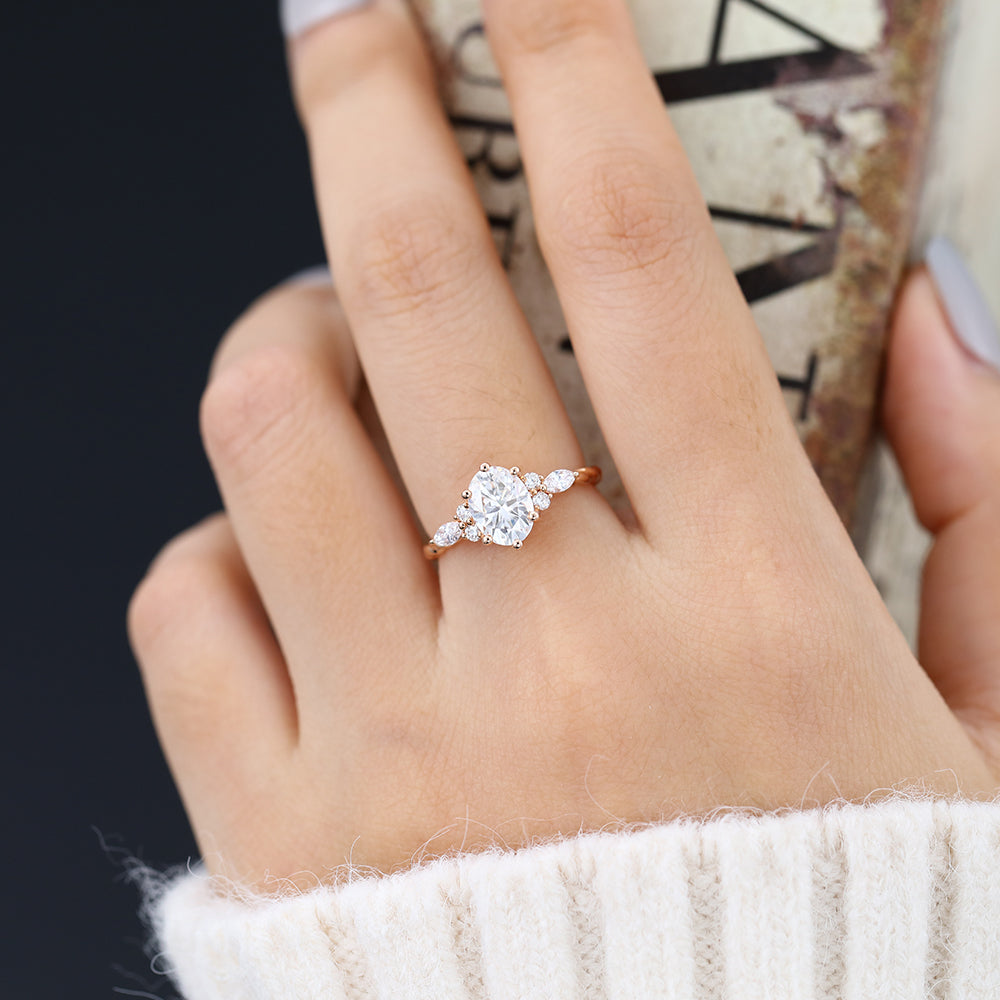 1.33 CT Oval Shaped Moissanite Engagement Ring In Cluster Design