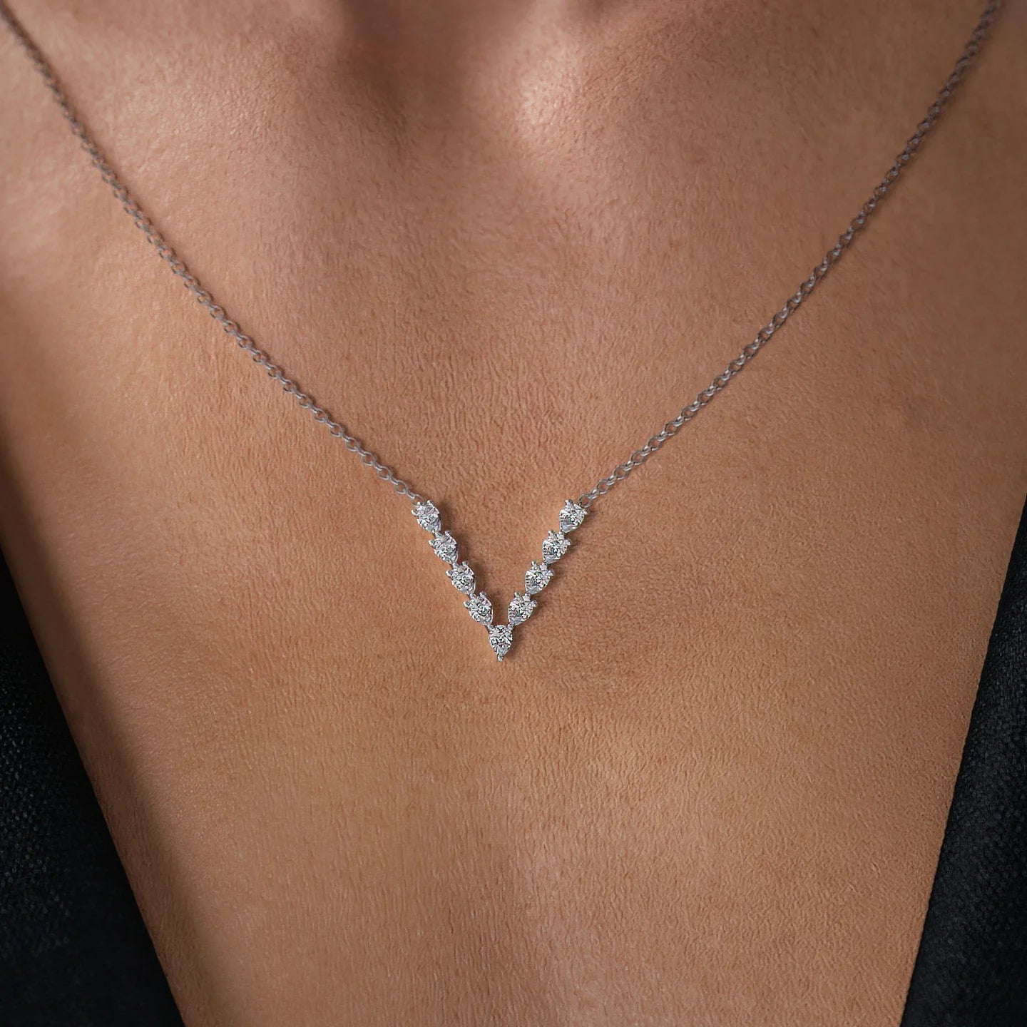0.65 CT Round Shaped Moissanite Necklace In Multi Stone Design
