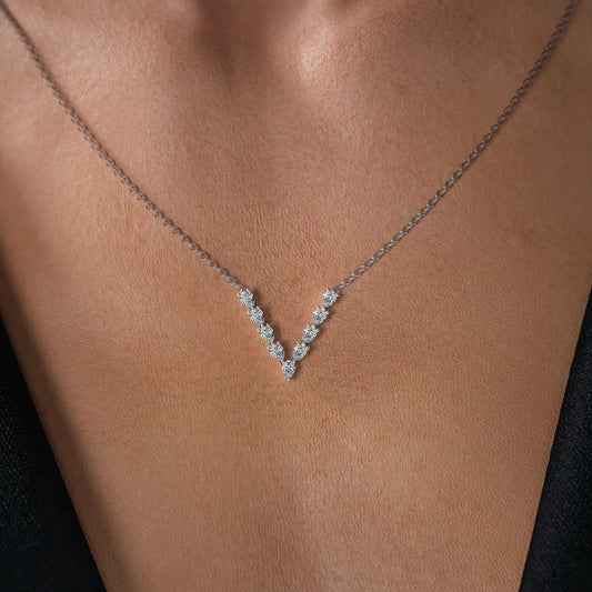 0.65 CT Round Shaped Moissanite Necklace In Multi Stone Design