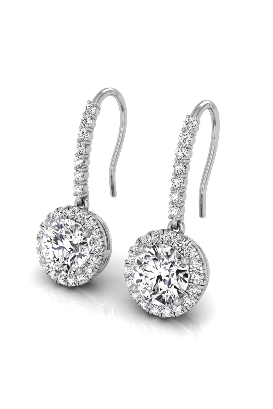 1.29 TCW Round Cut Halo Drop Moissanite Earrings