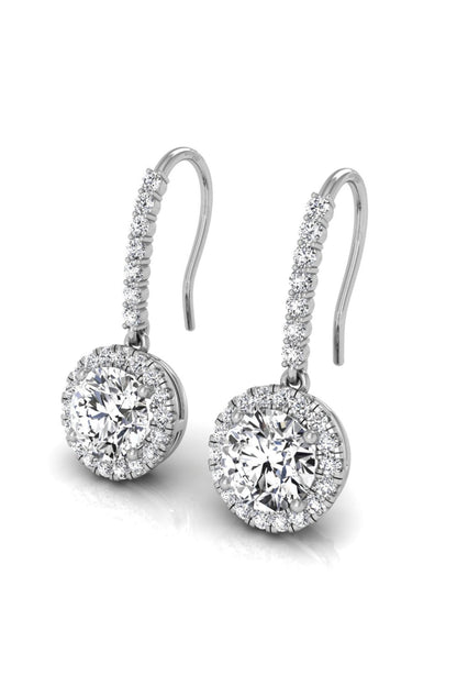 1.29 TCW Round Cut Halo Drop Moissanite Earrings