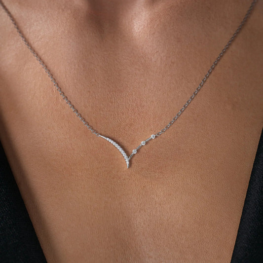 0.15 CT Round Shaped Moissanite Necklace In Half Chevron Design