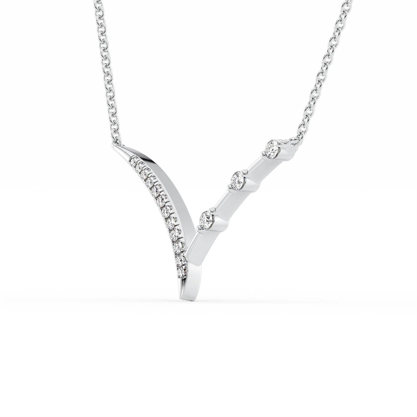 0.15 CT Round Shaped Moissanite Necklace In Half Chevron Design