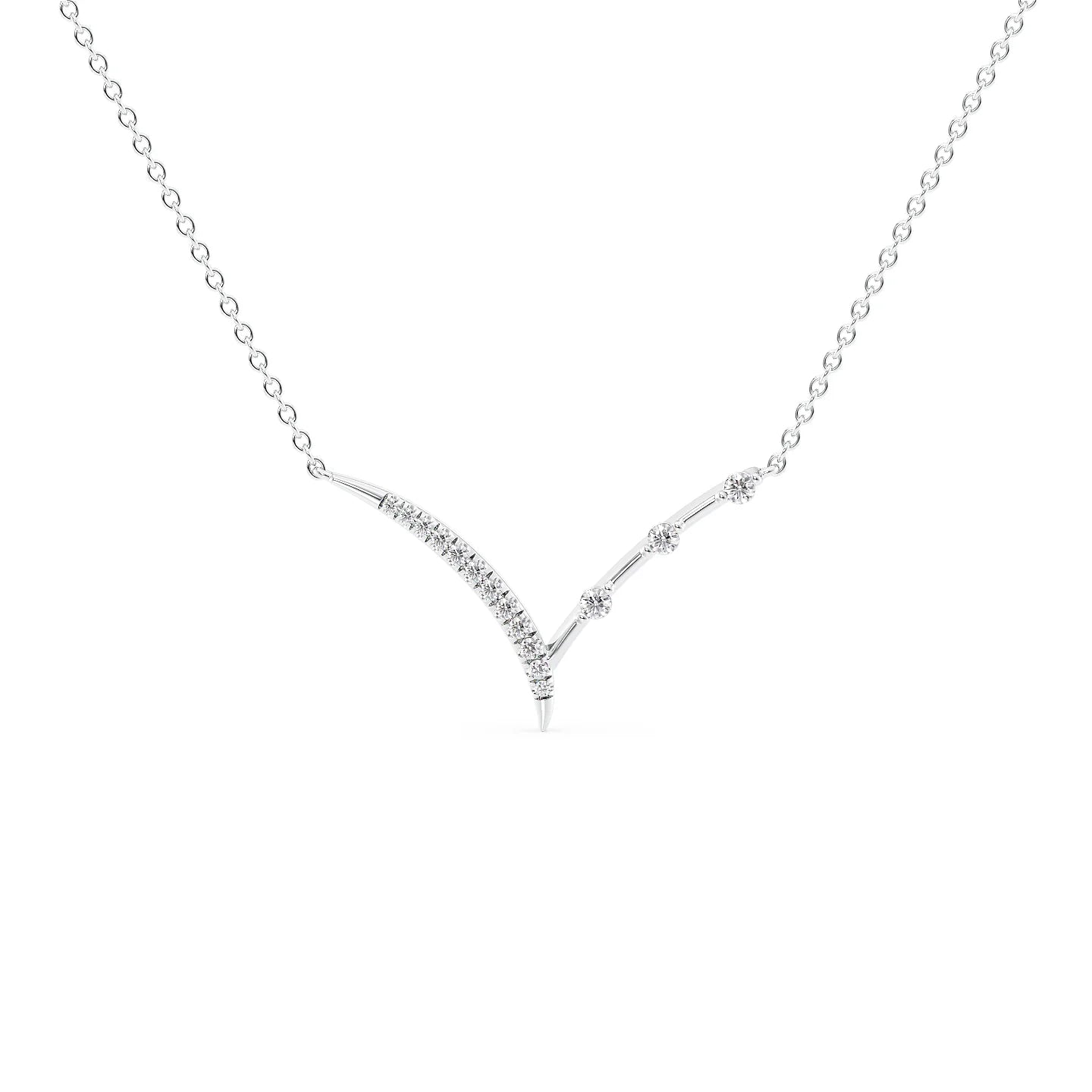 0.15 CT Round Shaped Moissanite Necklace In Half Chevron Design