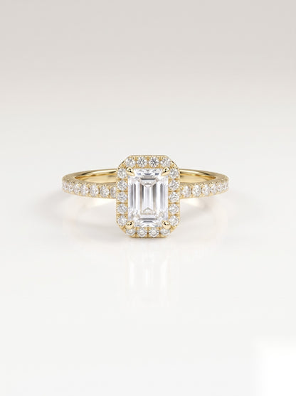 0.5 CT Emerald Halo & Pave Moissanite Engagement Ring