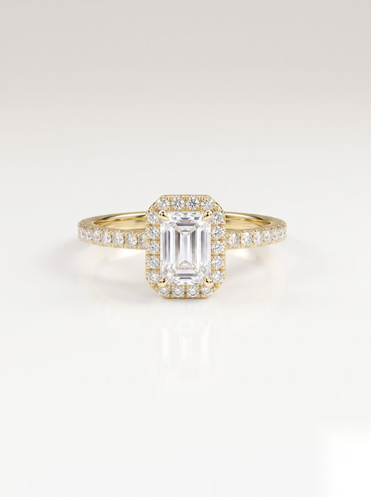 0.5 CT Emerald Halo & Pave Moissanite Engagement Ring