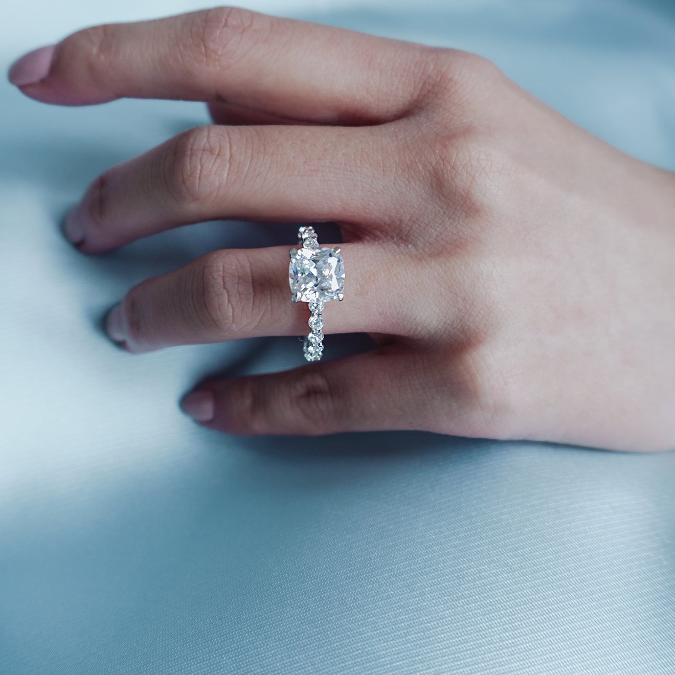 3 CT Cushion Pave Moissanite Engagement Ring