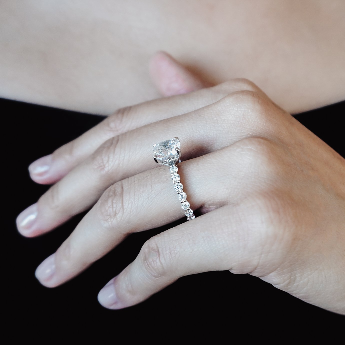 3 CT Cushion Pave Moissanite Engagement Ring