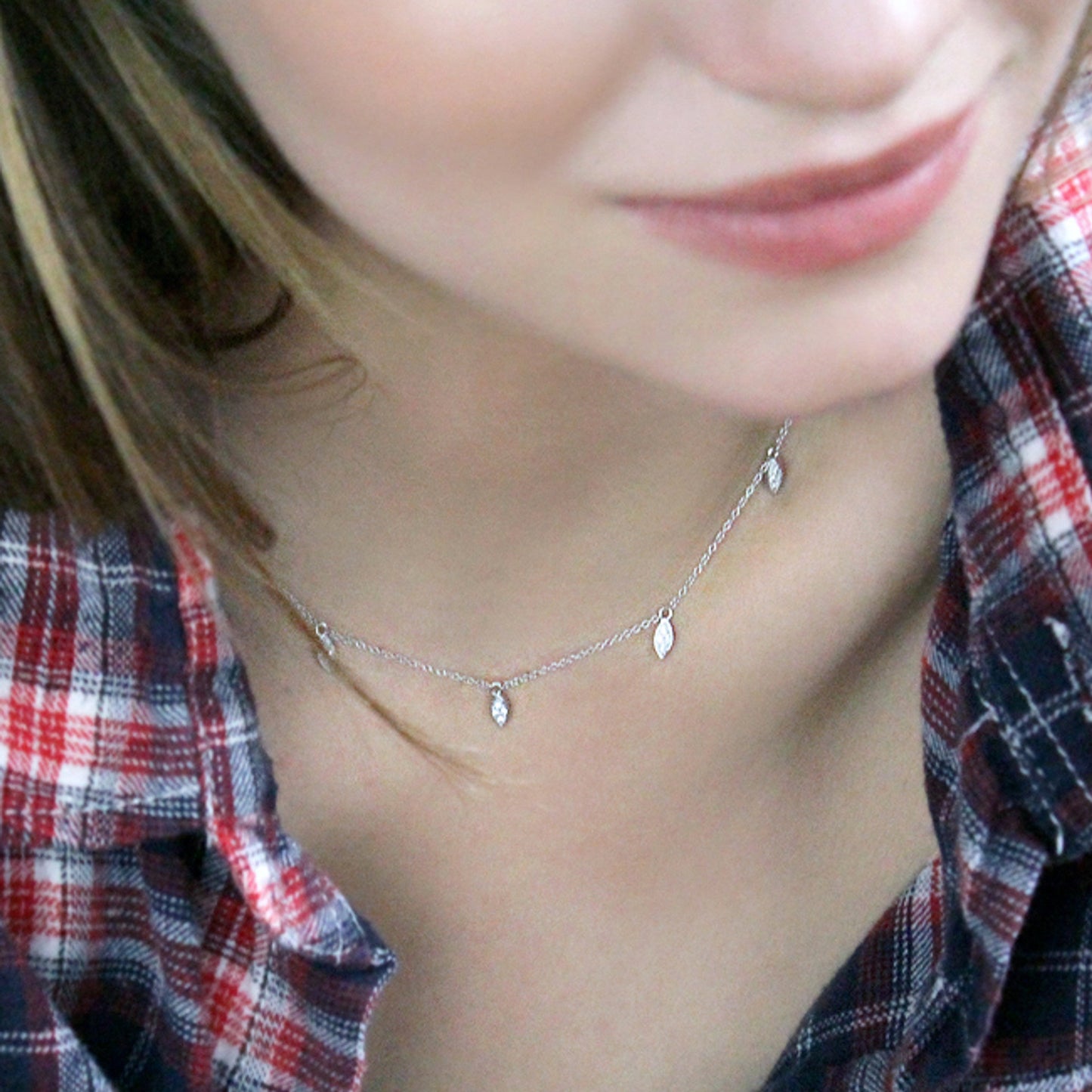 0.10 CT Round Shaped Moissanite Necklace In Multi Stone Design