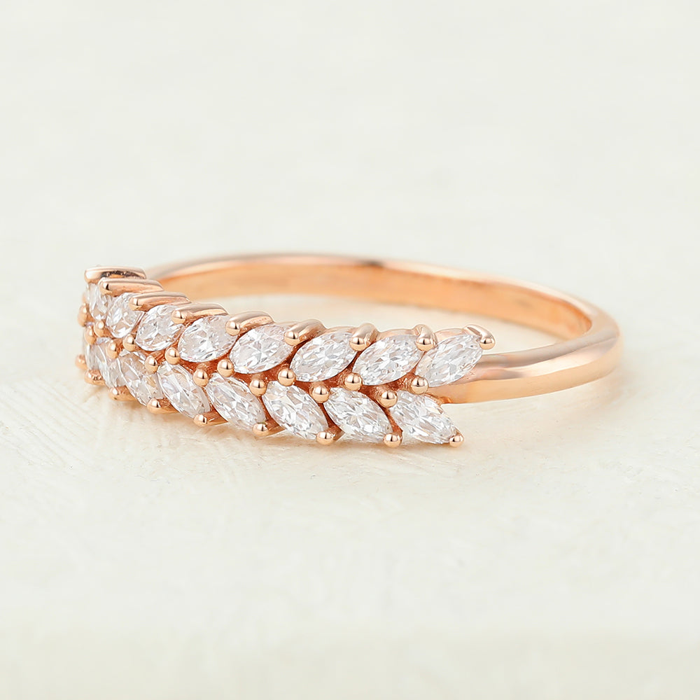 0.72 TCW Marquise Half Eternity Moissanite Wedding Band