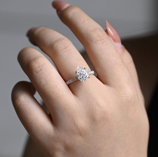2.0 CT Pear Pave Moissanite Engagement Ring