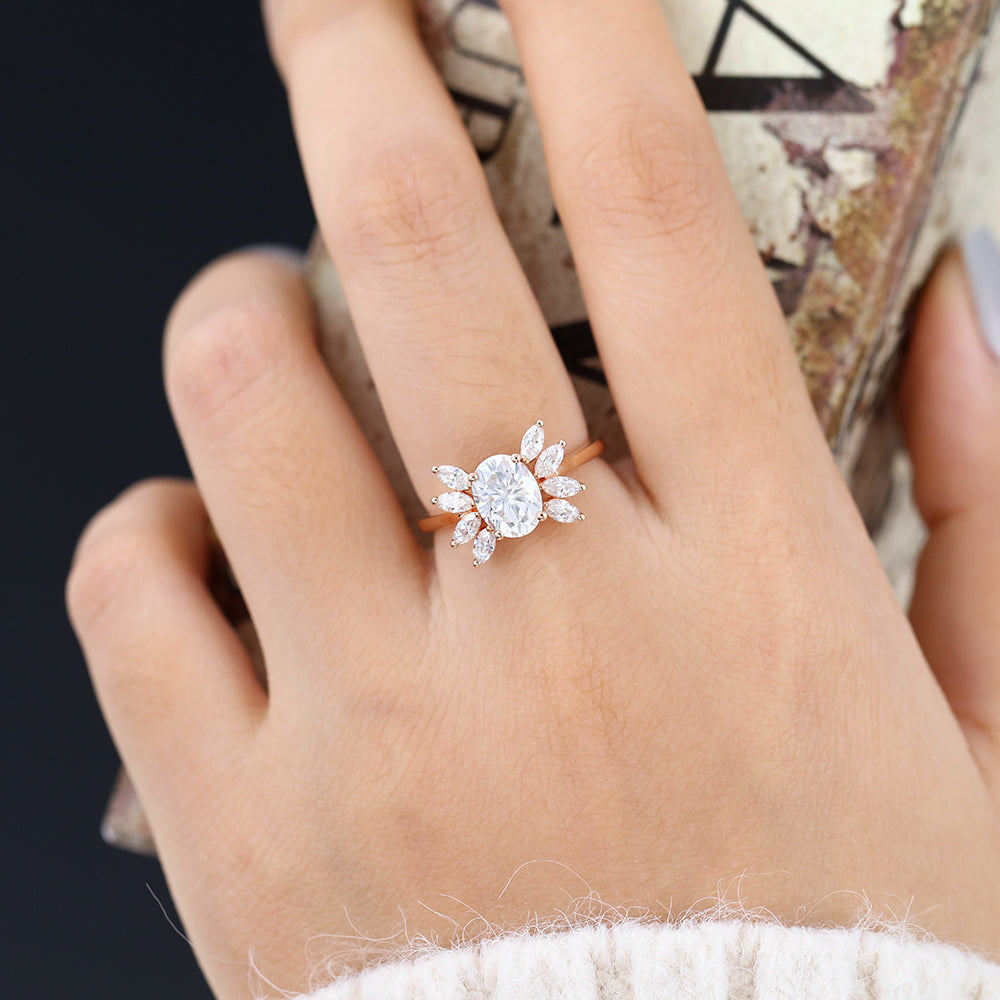 1.33 CT Oval Shaped Moissanite Engagement Ring In Cluster Design