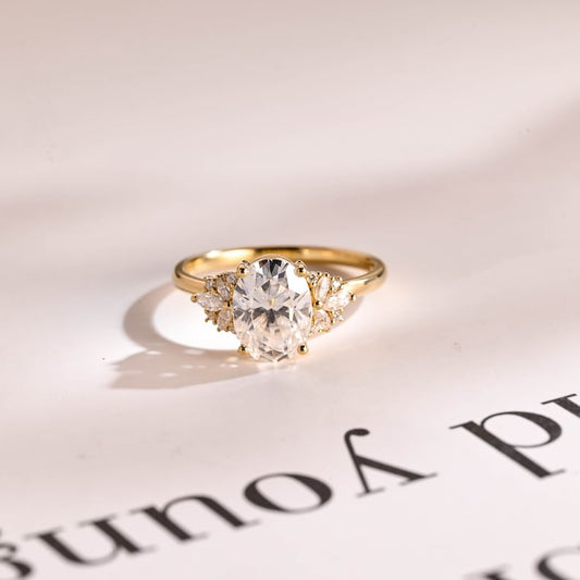 2.0 CT Oval Cluster Moissanite Engagement Ring