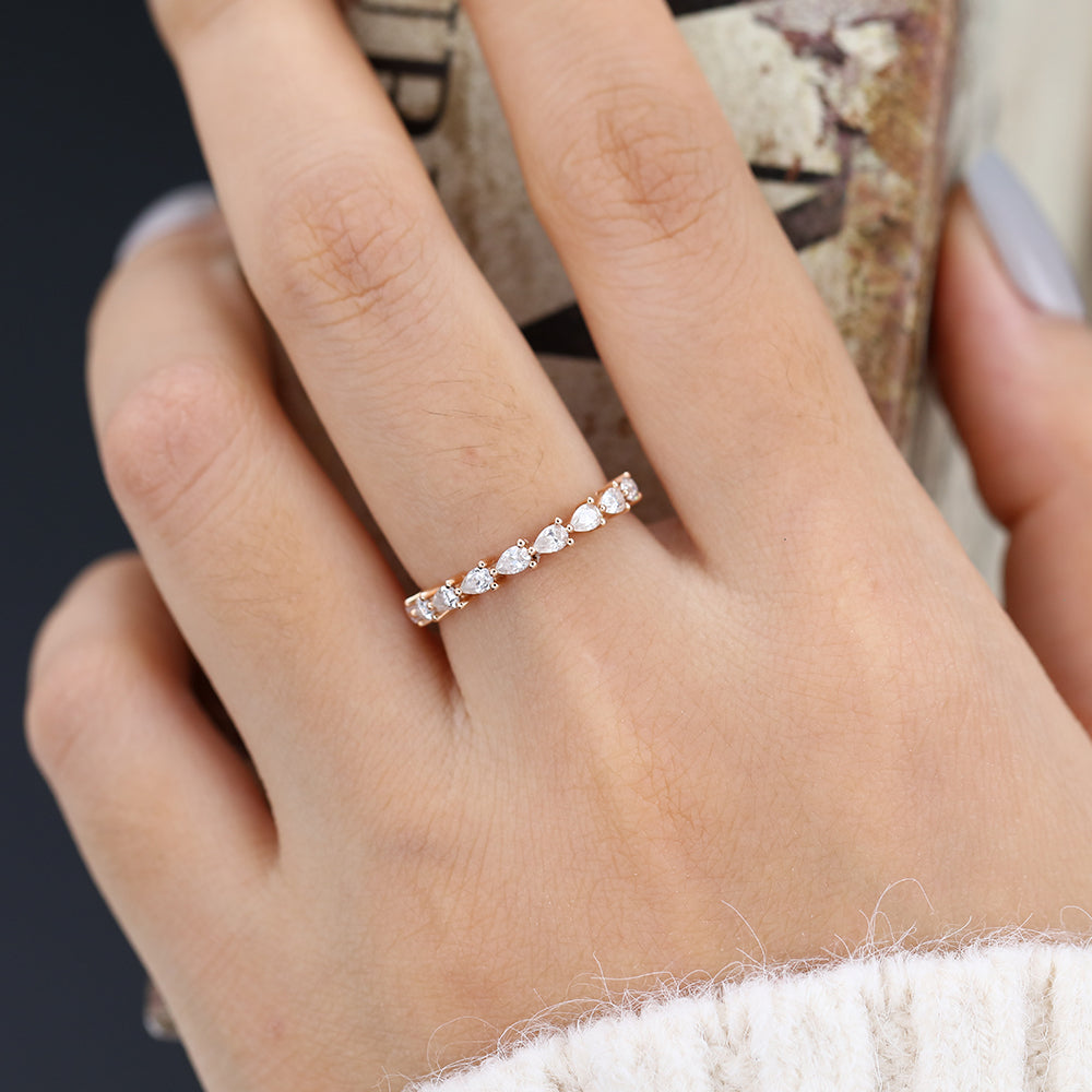 0.63 TCW Pear Half Eternity Moissanite Wedding Band