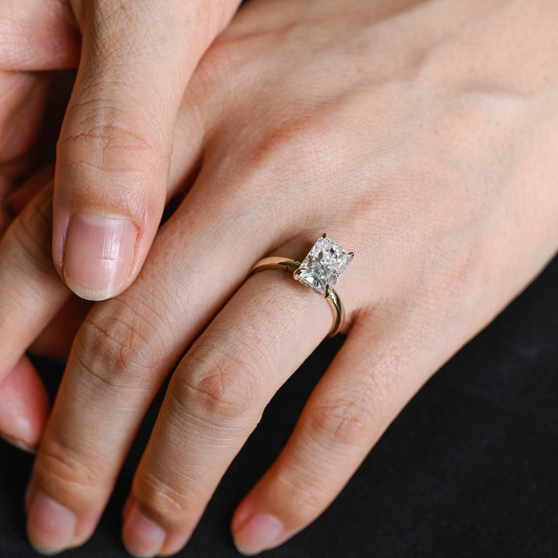2.5 CT Radiant Hidden Halo Moissanite Engagement Ring