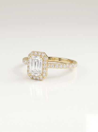 0.5 CT Emerald Halo & Pave Moissanite Engagement Ring