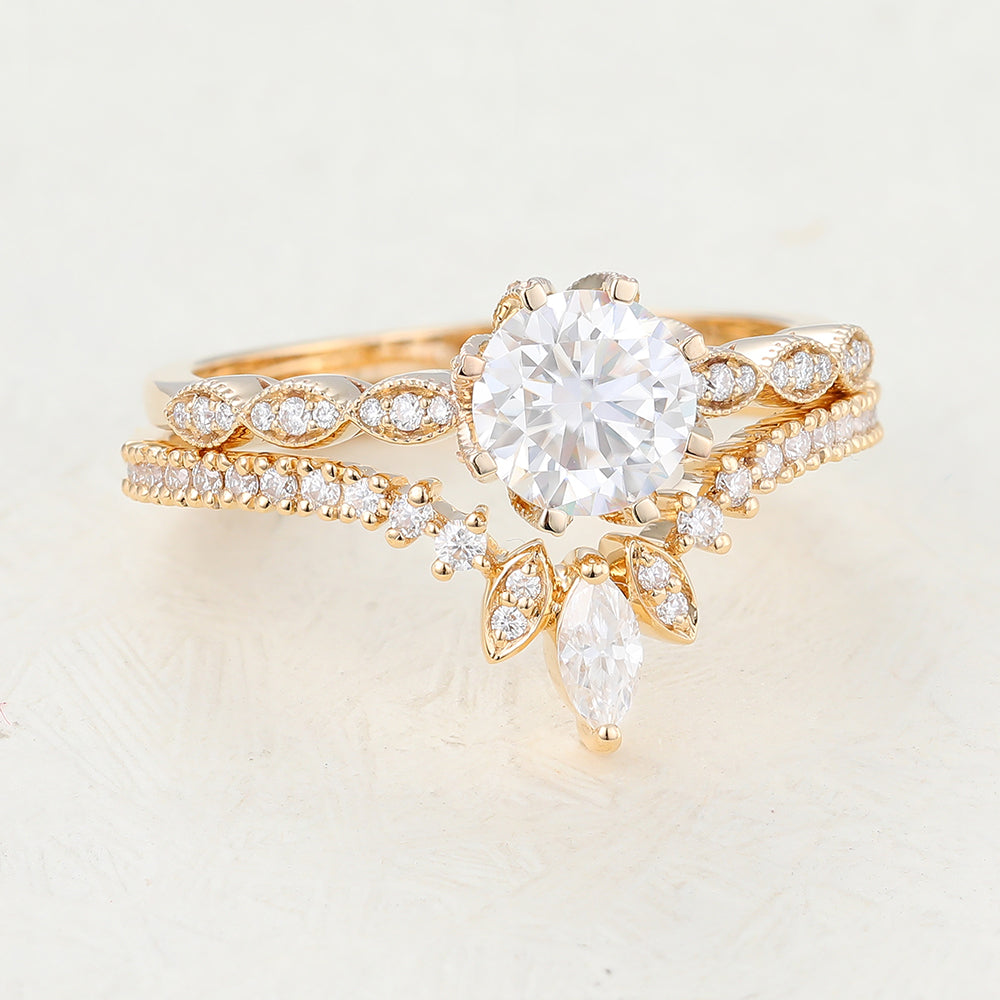 1 CT Round Pave Moissanite Bridal Set