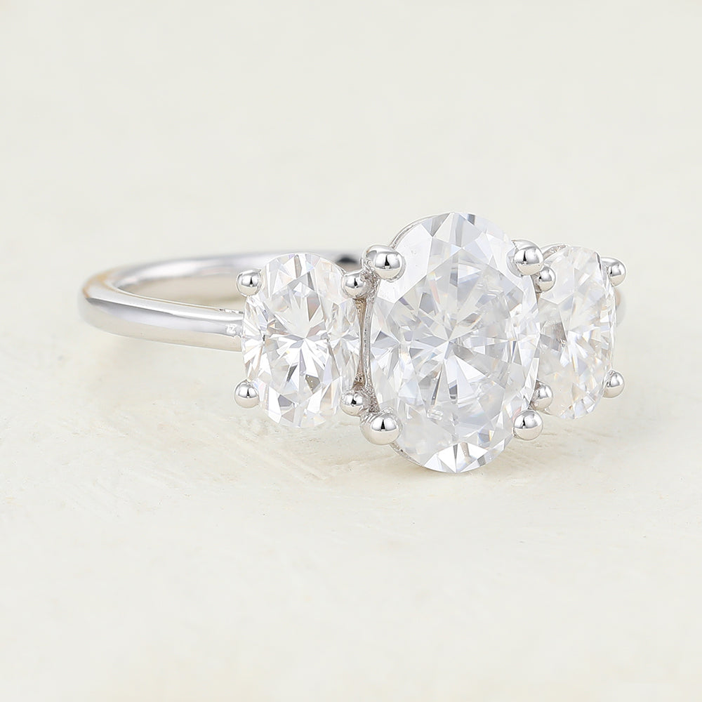 1.91 CT Oval Shaped Moissanite Engagement Ring In Three Stone Design