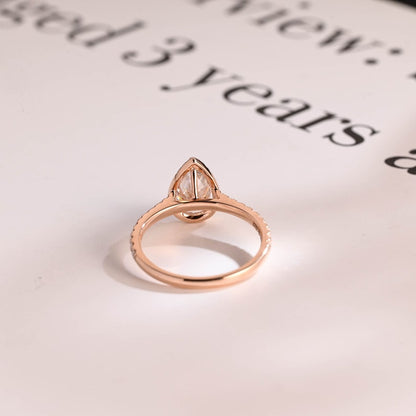 2.0 CT Pear Pave & Halo Moissanite Engagement Ring