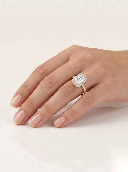 0.5 CT Emerald Halo & Pave Moissanite Engagement Ring