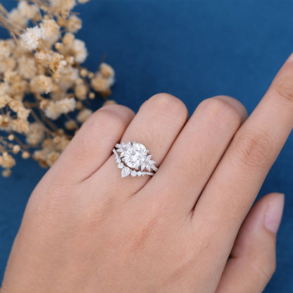 1.33 CT Oval Cluster Moissanite Bridal Set