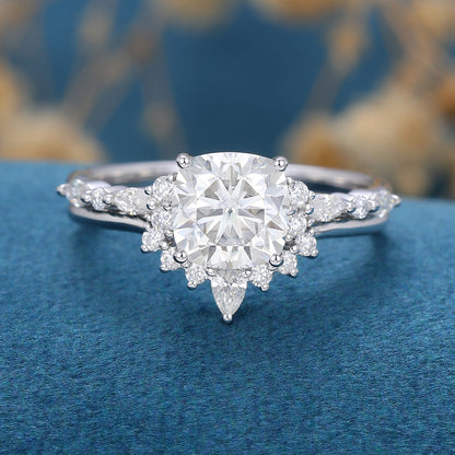 1.21 CT Cushion Cluster Moissanite Bridal Set
