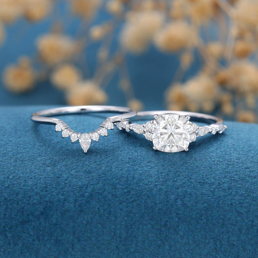 1.21 CT Cushion Cluster Moissanite Bridal Set