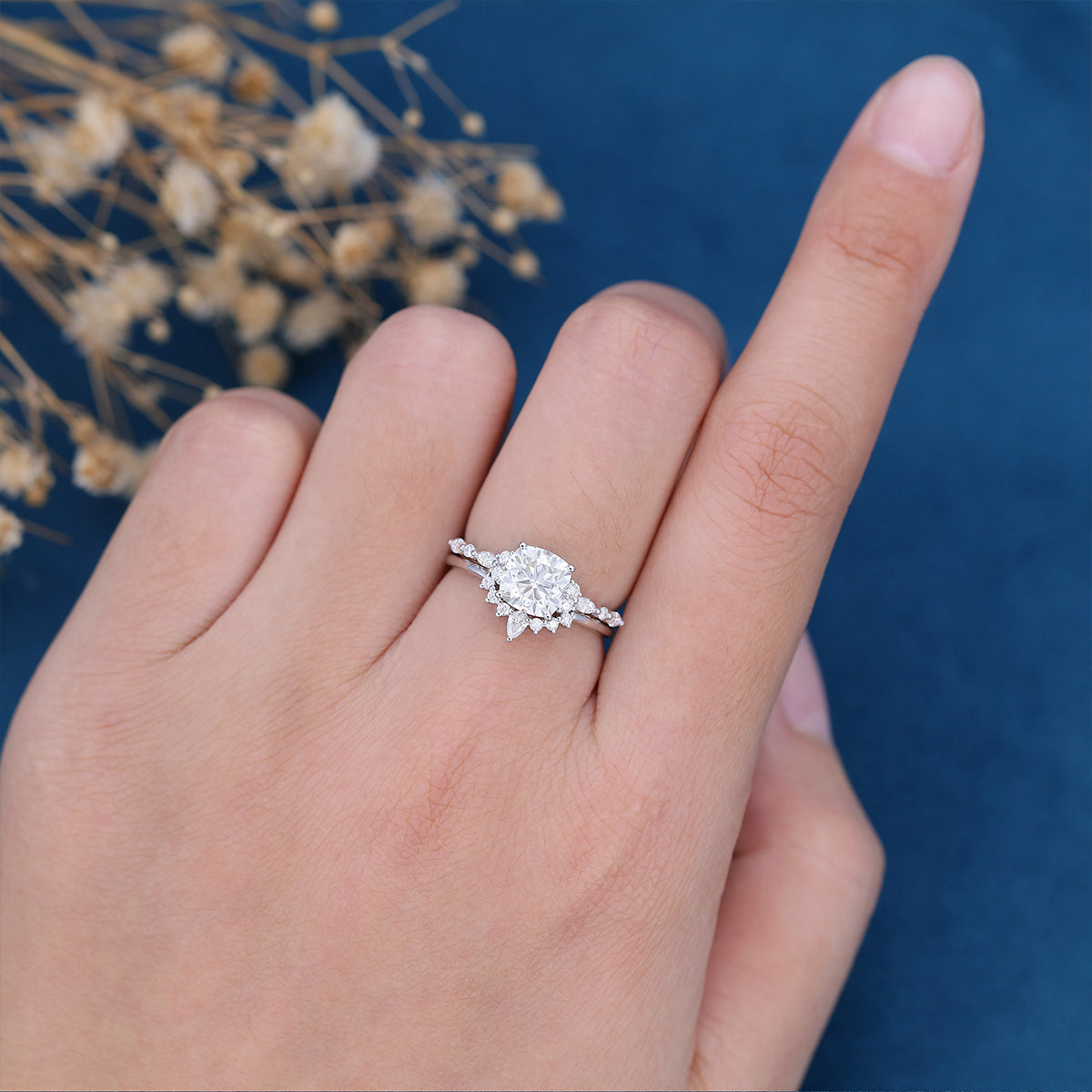 1.21 CT Cushion Cluster Moissanite Bridal Set