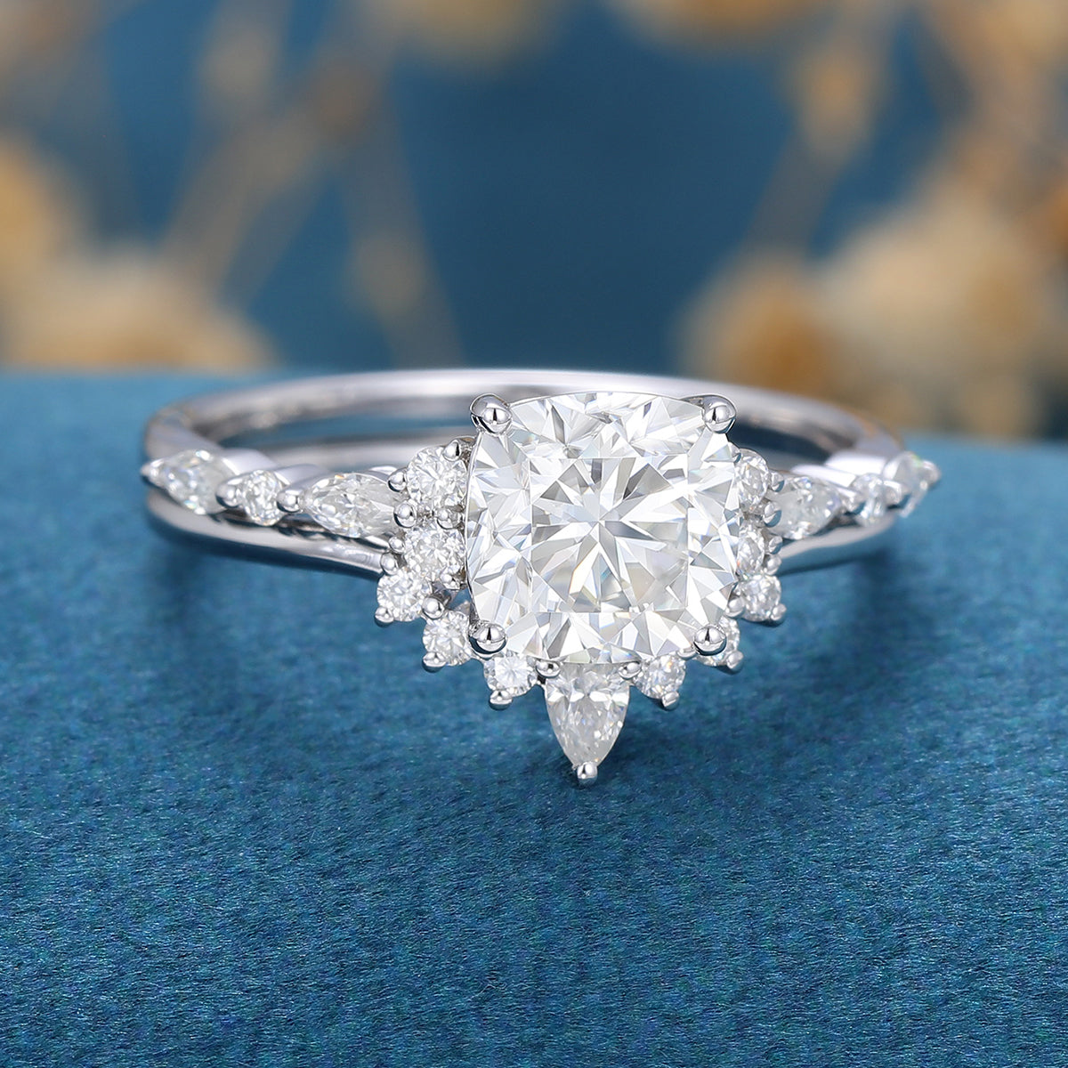 1.21 CT Cushion Cluster Moissanite Bridal Set