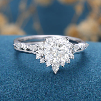 1.21 CT Cushion Cluster Moissanite Bridal Set