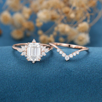1.6 CT Emerald Cluster Moissanite Bridal Set