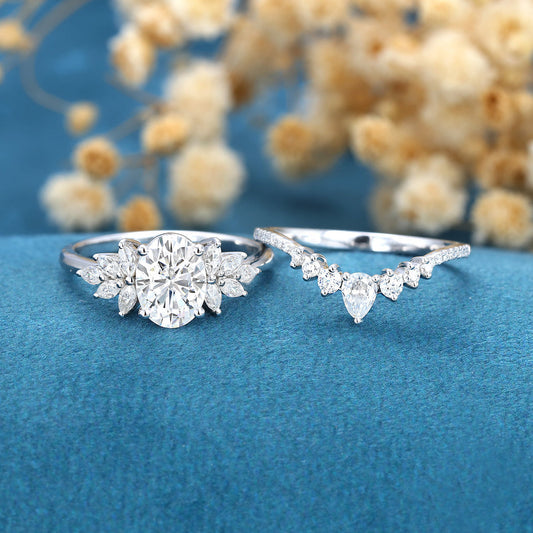 1.91 CT Oval Cluster Moissanite Bridal Set