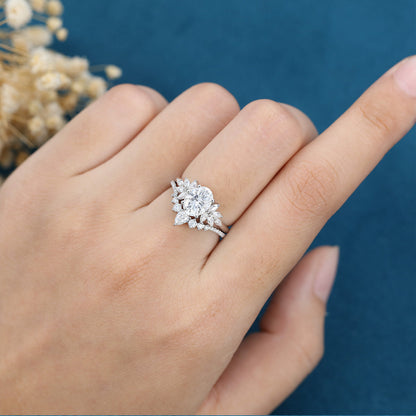 1.91 CT Oval Cluster Moissanite Bridal Set