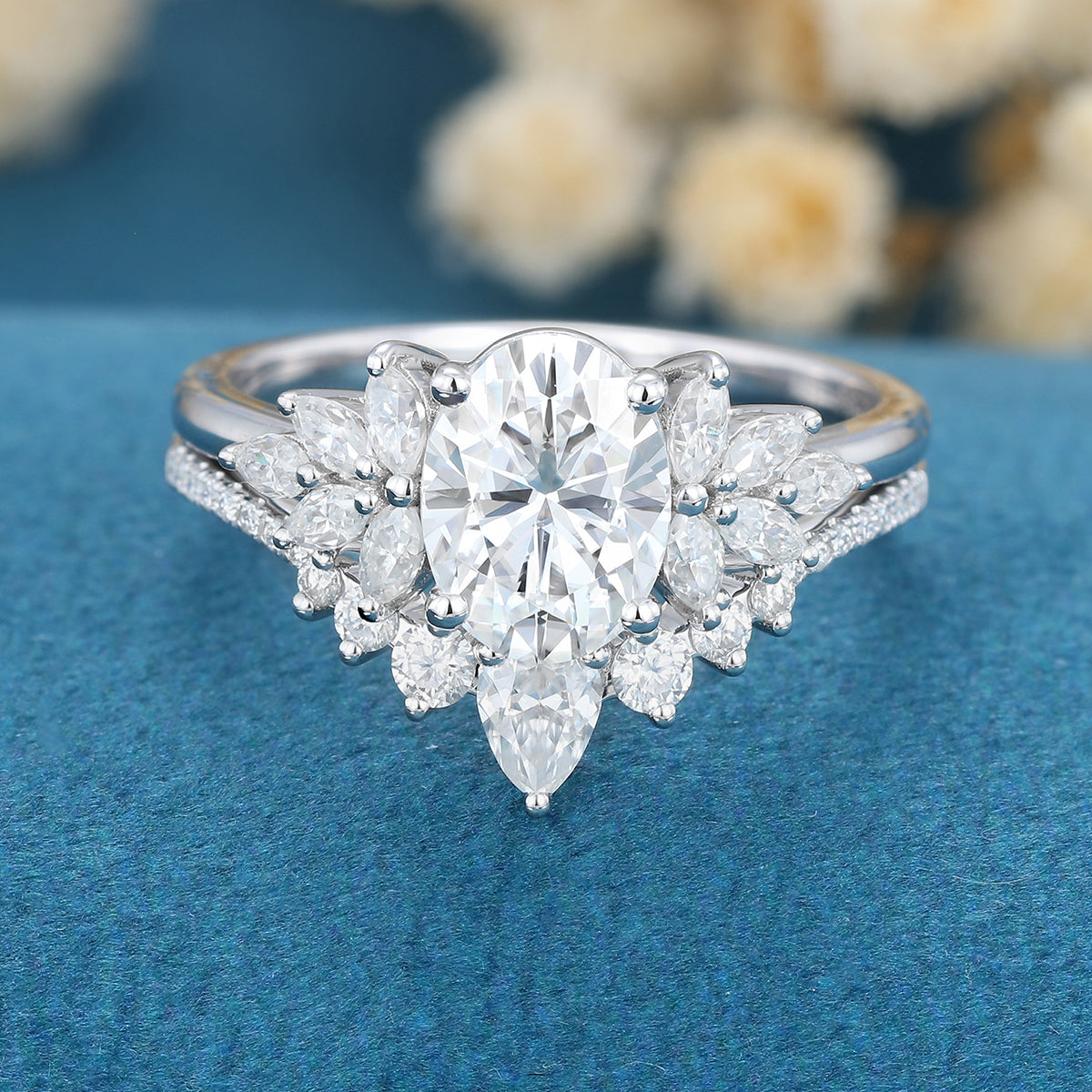 1.91 CT Oval Cluster Moissanite Bridal Set