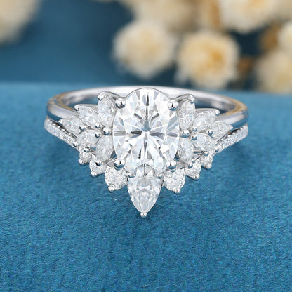 1.91 CT Oval Cluster Moissanite Bridal Set