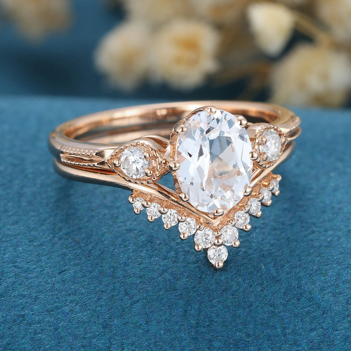 1.33 CT Oval Cluster Moissanite Bridal Set