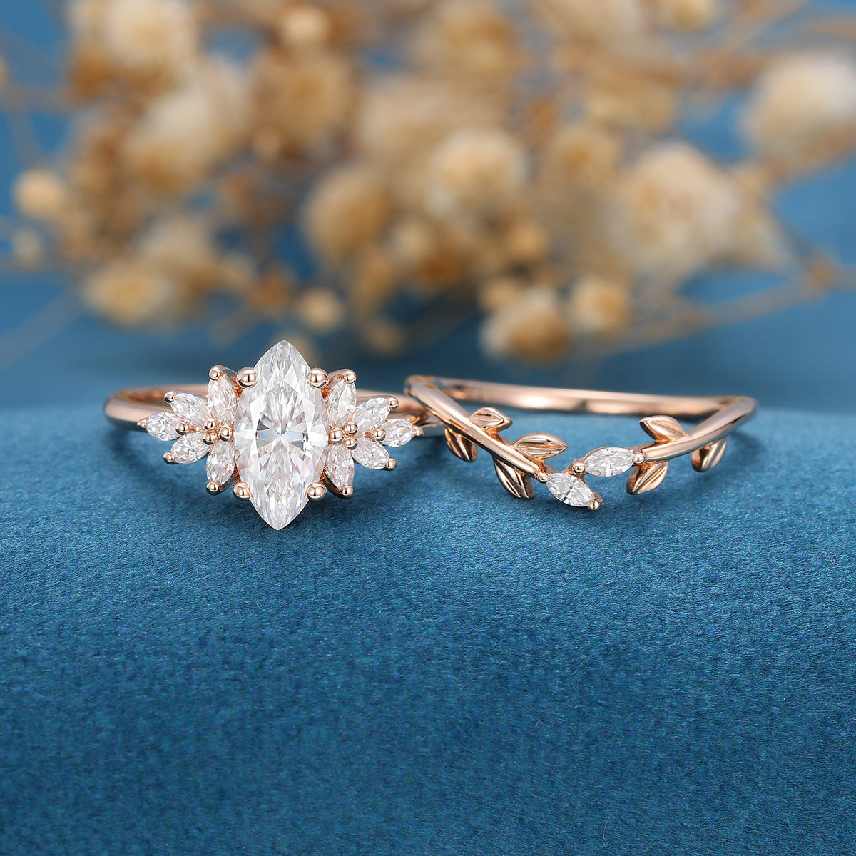 0.9 CT Marquise Cluster Moissanite Bridal Set