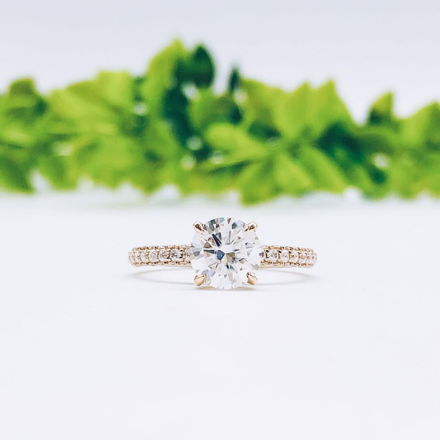 1.85 CT Round Pave Moissanite Engagement Ring